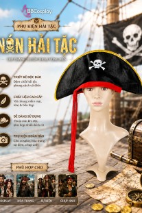 Nón Hải Tặc - Mũ Cướp Biển Kiểu Thuyền Trưởng (Kèm Dây Đỏ)