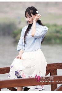 Hán Phục Cách Tân Cá Chép Áo Xanh Váy Kem