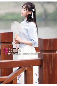 Hán Phục Cách Tân Cá Chép Áo Xanh Váy Kem