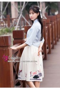 Hán Phục Cách Tân Cá Chép Áo Xanh Váy Kem