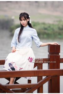 Hán Phục Cách Tân Cá Chép Áo Xanh Váy Kem