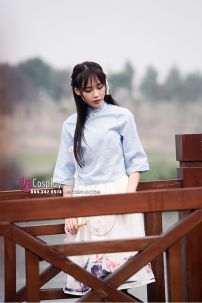 Hán Phục Cách Tân Cá Chép Áo Xanh Váy Kem