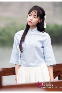 Hán Phục Cách Tân Cá Chép Áo Xanh Váy Kem