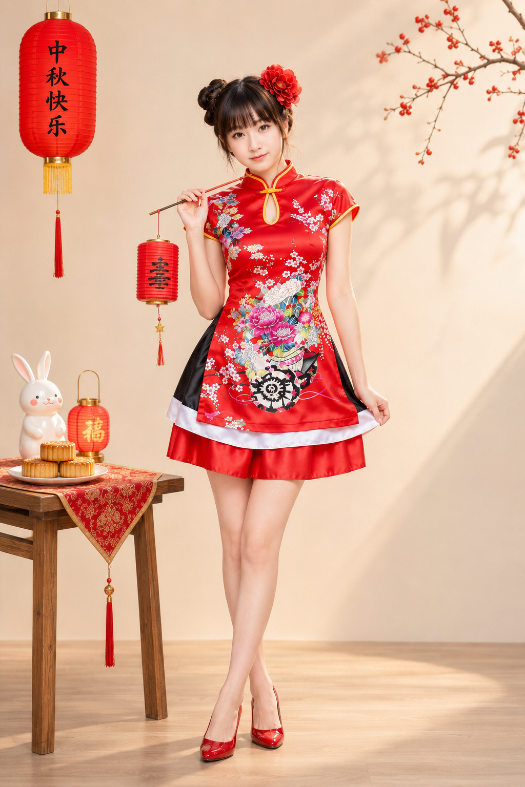 Qiloli Đỏ Phi Cổ Giọt Có Tay