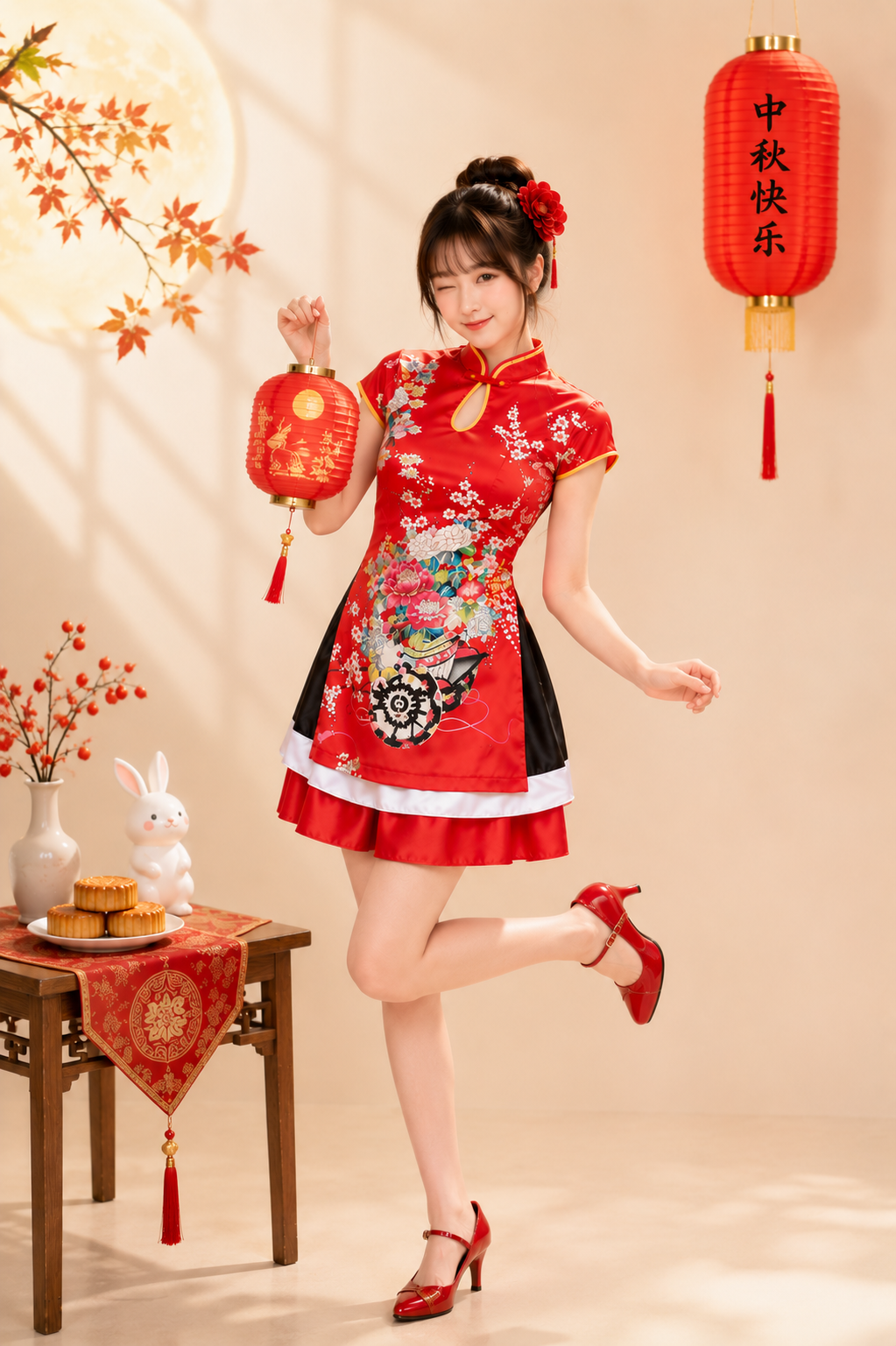 Qiloli Đỏ Phi Cổ Giọt Có Tay