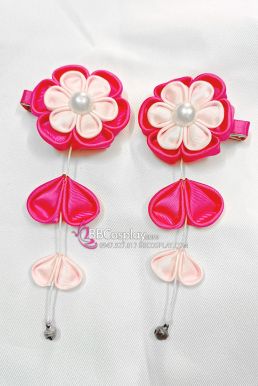 Kanzashi Hồng Cài Tóc Nhật Bản - Hoa Hồng