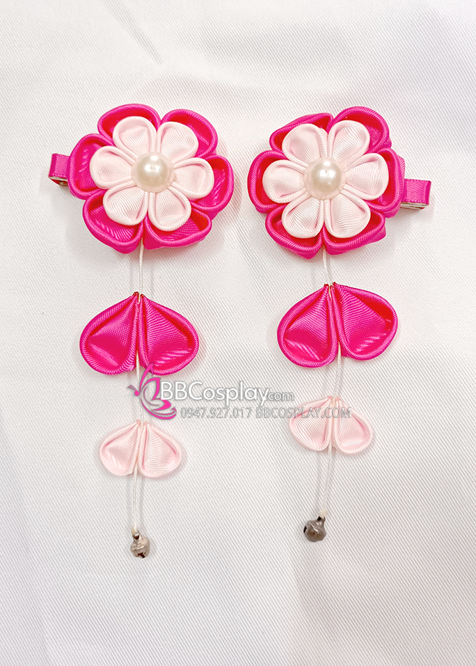 Kanzashi Hồng Cài Tóc Nhật Bản - Hoa Hồng