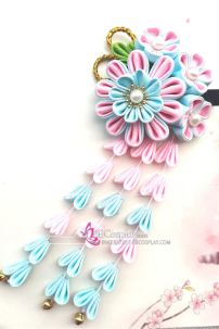 Kanzashi Hồng Tím Cài Tóc Nhật Bản Xanh Hồng Pastel - Lớn