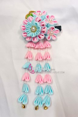 Kanzashi Hồng Tím Cài Tóc Nhật Bản Xanh Hồng Pastel - Lớn