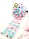 Kanzashi Hồng Tím Cài Tóc Nhật Bản Xanh Hồng Pastel - Lớn