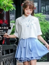Hán Phục Cách Tân Tiểu Ái Áo Trắng Váy Xanh