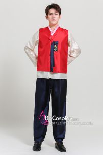 Đồ Hanbok Nam Áo Đỏ Quần Xanh Đen