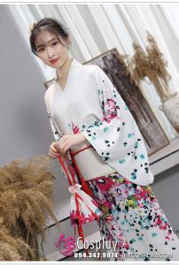 Kimono Yukata Nhật Bản Trắng Hoa Hiện Đại