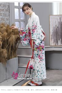 Kimono Yukata Nhật Bản Trắng Hoa Hiện Đại