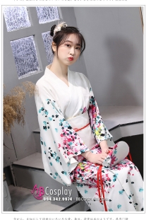 Kimono Yukata Nhật Bản Trắng Hoa Hiện Đại