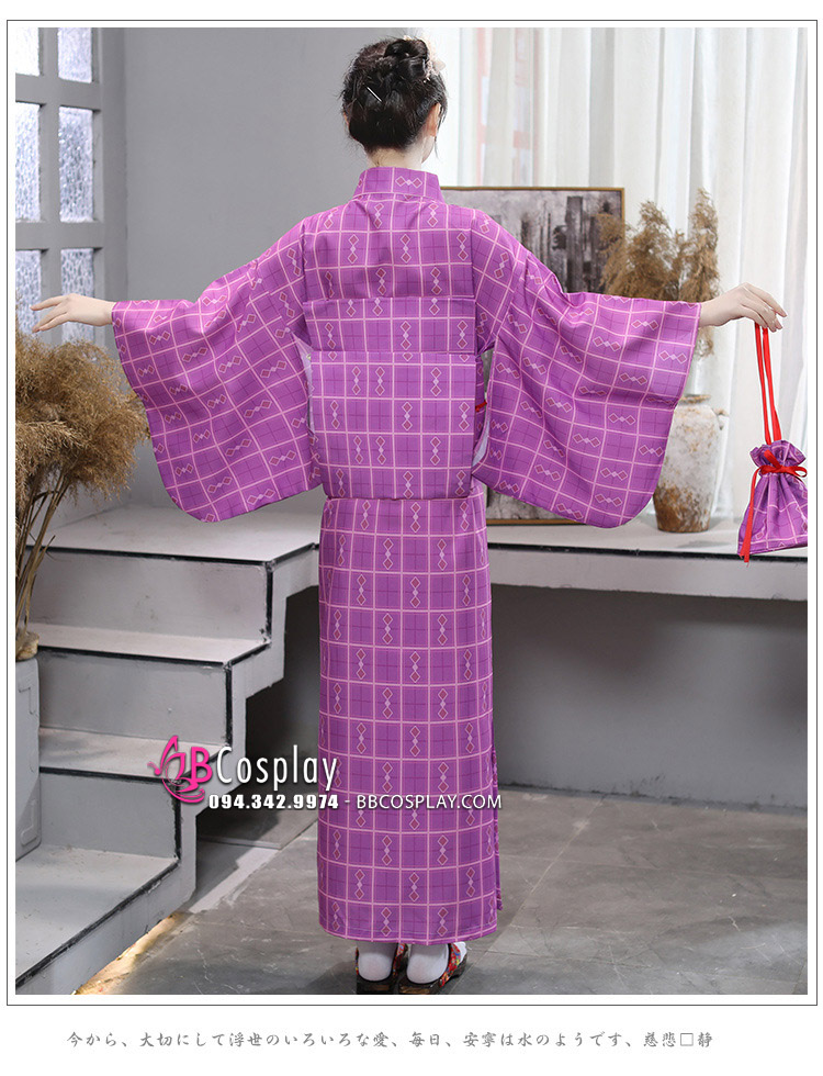 Yukata Nhật - Kimono Tím Sữa Hiện Đại
