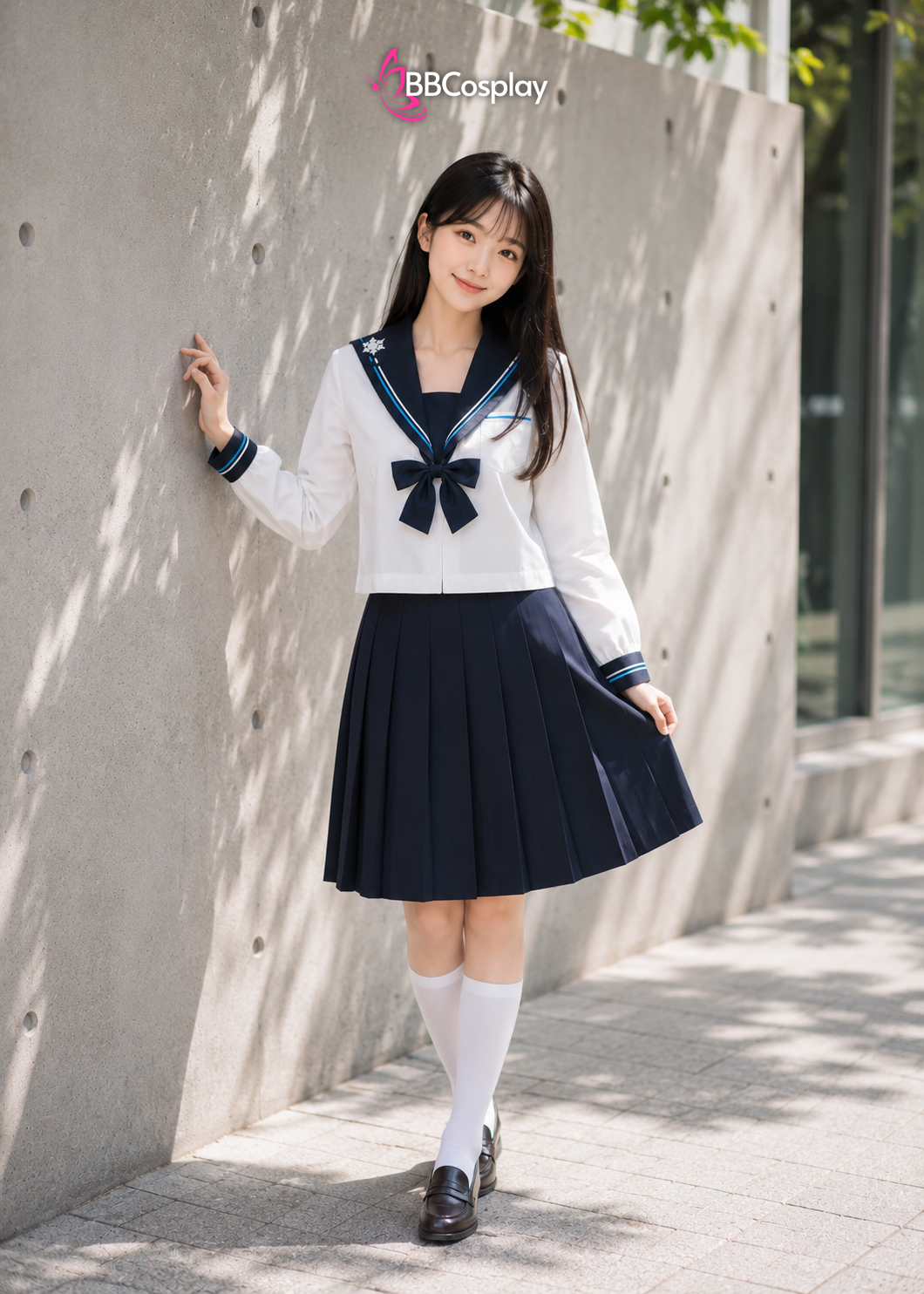 Đồ Seifuku Nữ Sinh Nhật Bản Hoa Tuyết - Cổ Áo Xanh