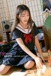 Nữ Sinh Xanh Đen Cổ Trắng 3 Sọc Đỏ - Tay Ngắn