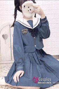 Seifuku Nữ Sinh Nhật Xanh Xám Dài Tay