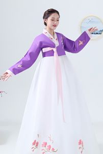 Hanbok Hàn Quốc Áo Tím Váy Trắng
