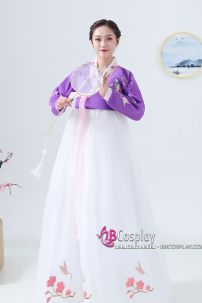 Hanbok Hàn Quốc Áo Tím Váy Trắng