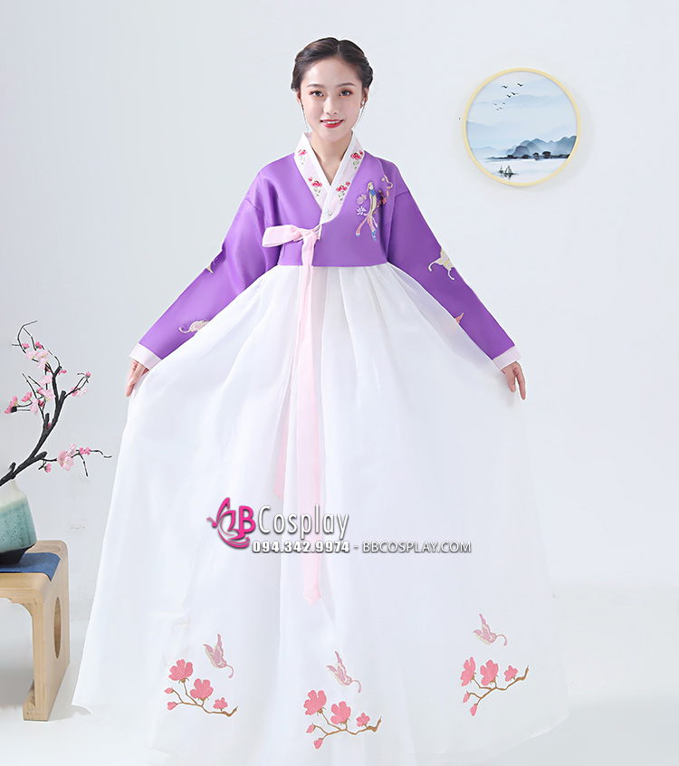 Hanbok Hàn Quốc áo hồng váy cam - Hoài Giang shop