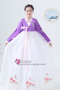 Hanbok Hàn Quốc Áo Tím Váy Trắng