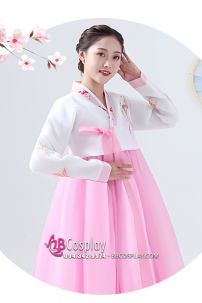 Hanbok Hàn Quốc Áo Trắng Váy Hồng Phấn