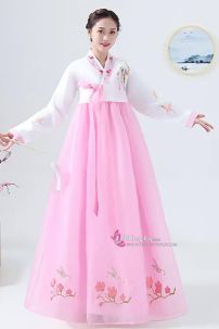 Hanbok Hàn Quốc Áo Trắng Váy Hồng Phấn