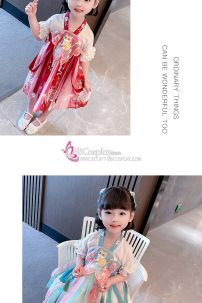 Trang Phục Công Chúa Cho Bé Hán Phục Thêu Mèo Con - Màu Đỏ