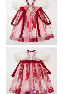 Trang Phục Công Chúa Cho Bé Hán Phục Thêu Mèo Con - Màu Đỏ