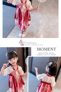 Trang Phục Công Chúa Cho Bé Hán Phục Thêu Mèo Con - Màu Đỏ