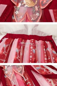 Trang Phục Công Chúa Cho Bé Hán Phục Thêu Mèo Con - Màu Đỏ