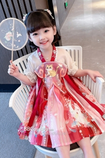 Đồ Công Chúa Cho Bé Hán Phục Thêu Mèo Con - Màu Đỏ