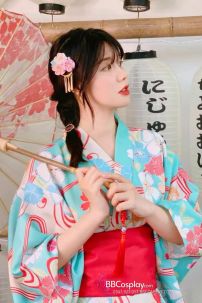 Áo Yukata Xanh Hoa Anh Đào