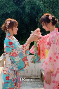 Áo Yukata Xanh Hoa Anh Đào