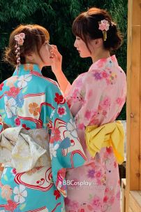Áo Yukata Xanh Hoa Anh Đào