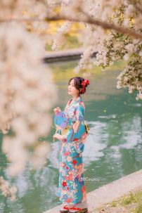 Áo Yukata Xanh Hoa Anh Đào