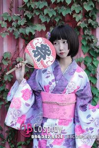 Yukata Hoa Hồng Phối Tím