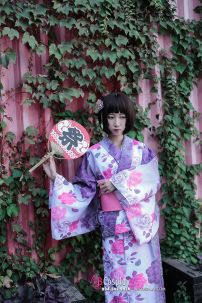 Yukata Hoa Hồng Phối Tím