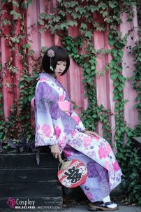 Yukata Hoa Hồng Phối Tím