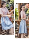 Hán Phục Cách Tân Áo Hồng Váy Ngắn Thêu Hoa