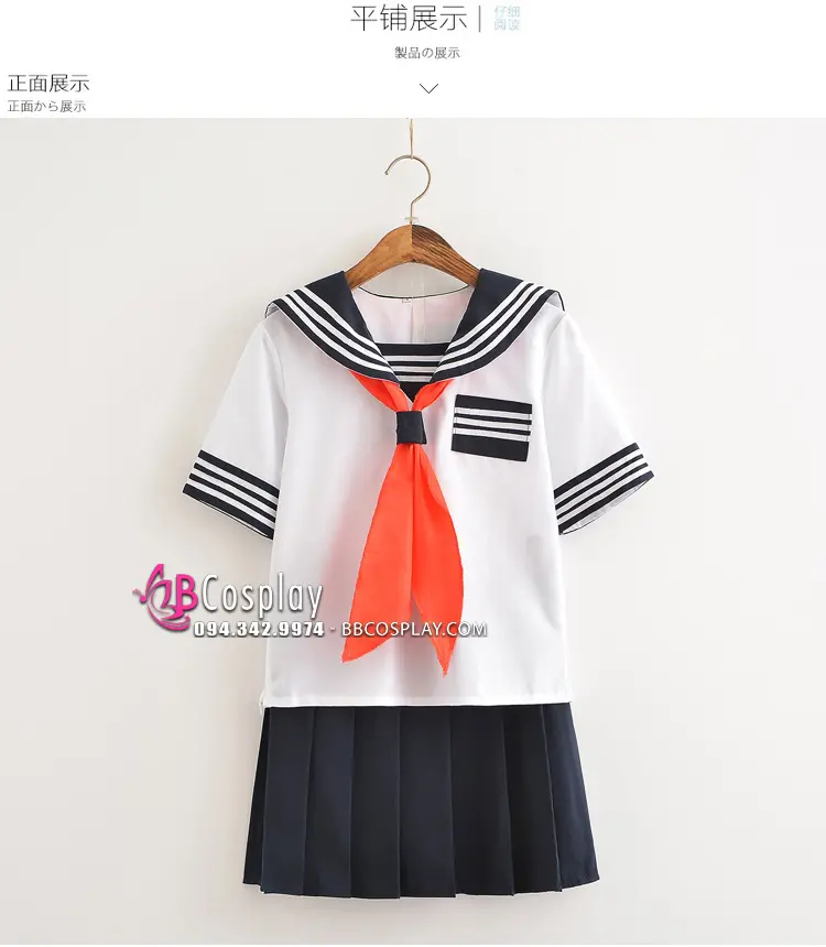 Đồ Nữ Sinh Nhật Seifuku Cơ Bản 3 Sọc Có Túi