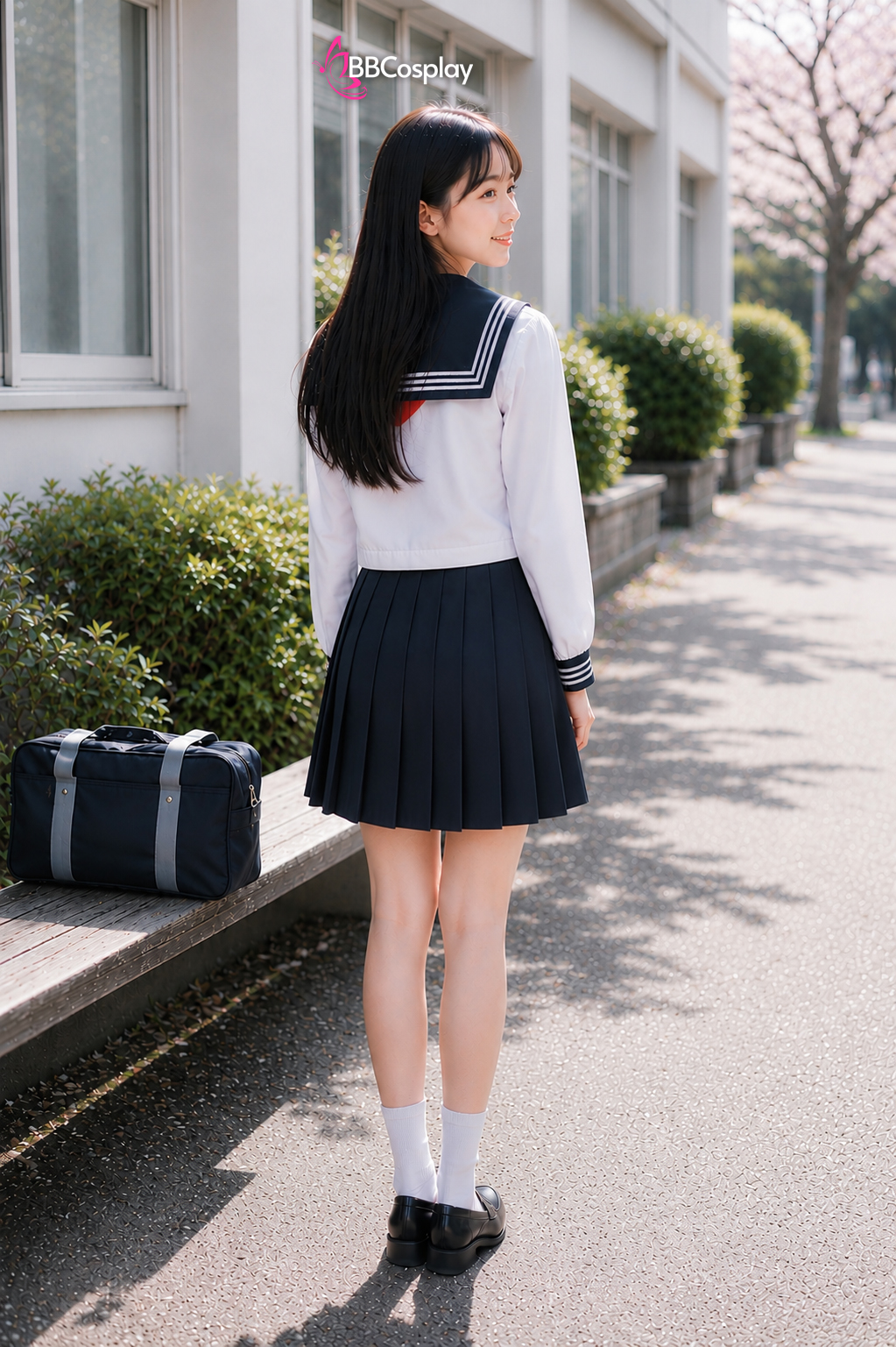 Đồ Nữ Sinh Nhật Seifuku Cơ Bản 3 Sọc Có Túi