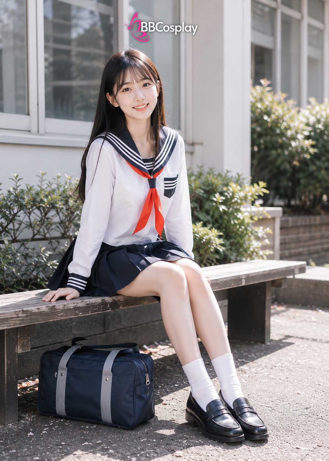 Đồ Nữ Sinh Nhật Seifuku Cơ Bản 3 Sọc Có Túi