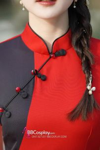 Sườn Xám Đỏ Phối Đen Trend Hình Hình Hý Kịch