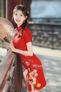 Sườn Xám Đỏ Phối Đen Trend Hình Hình Hý Kịch