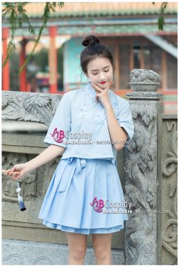 Thuê Hán Phục Cách Tân Tiểu Ái Áo Xanh Váy Xanh