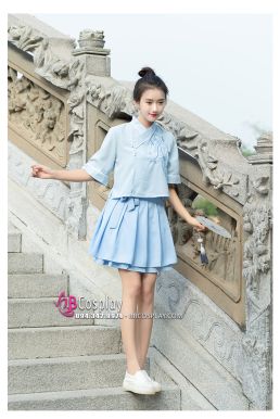 Thuê Hán Phục Cách Tân Tiểu Ái Áo Xanh Váy Xanh
