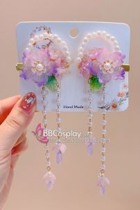 Cặp Kẹp Tóc Hoa Tím Ngọc Trai Kiểu Nàng Tiên Cá